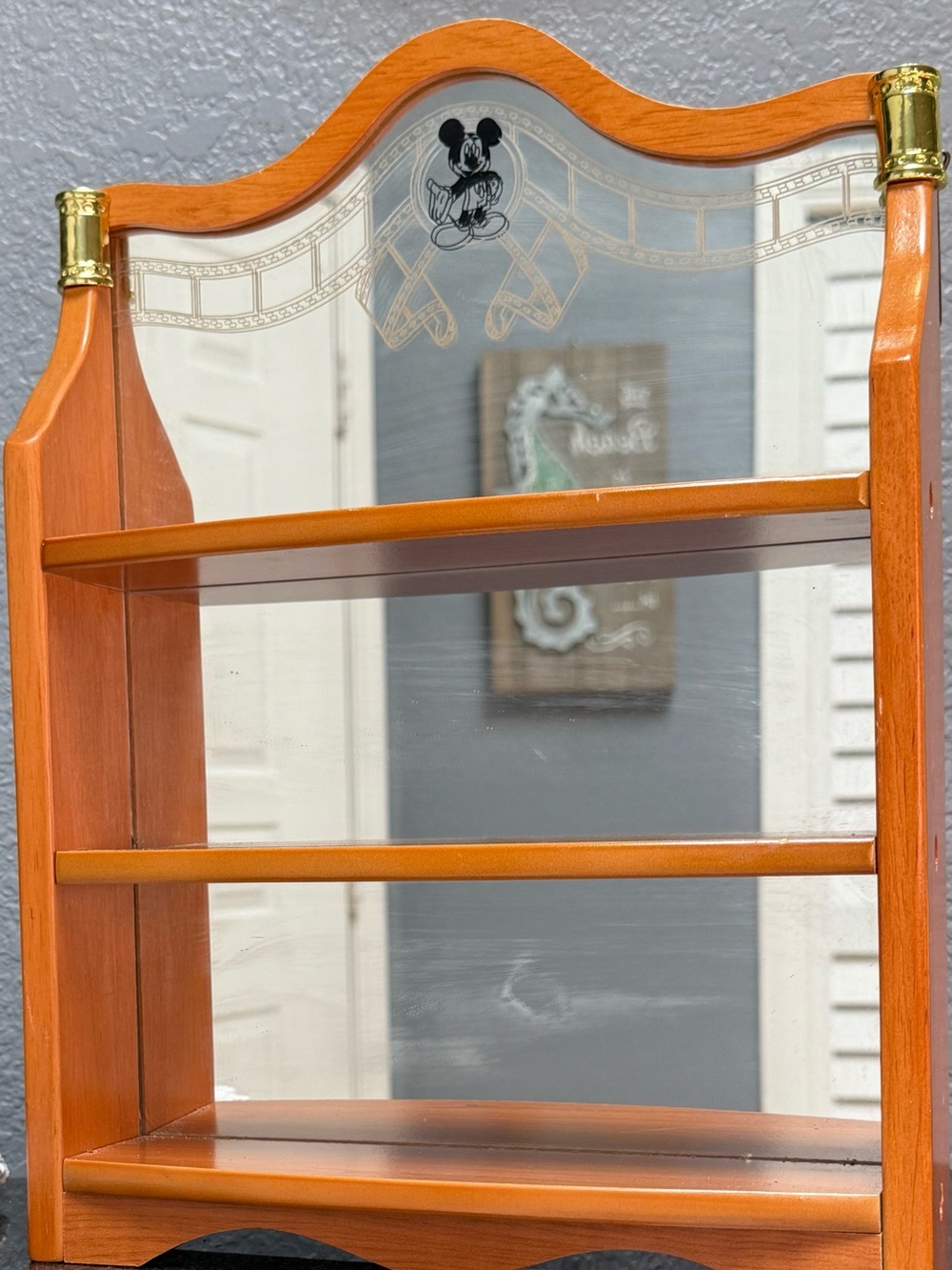 Vintage Disney Wood Mirror Shelf with Film-Strip Mickey Accent